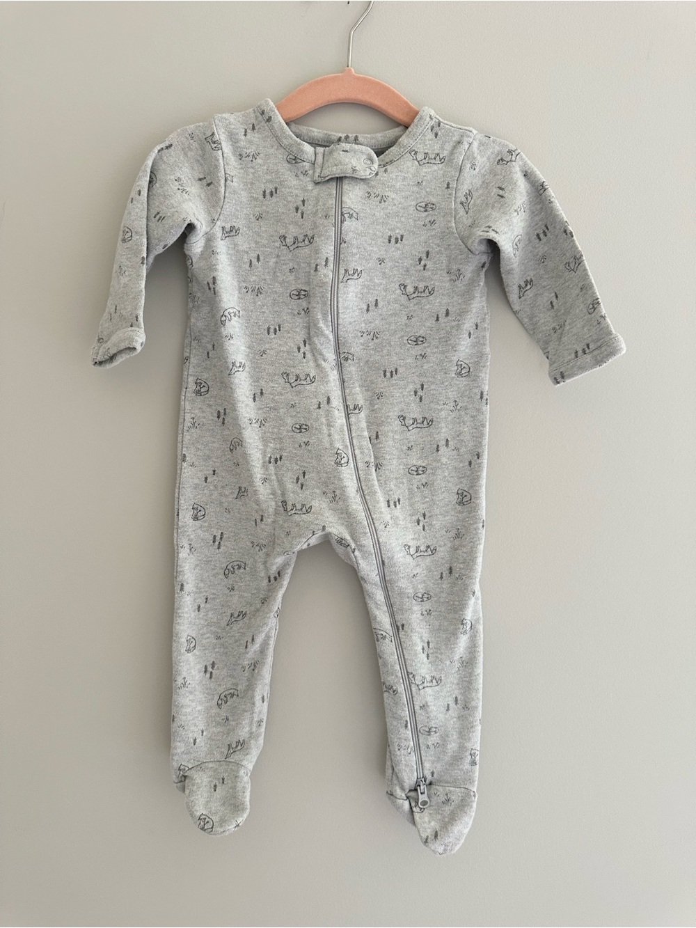 Nordstrom Baby Woodland Animal Footed Zip Sleeper, Size 6M, Heather Gray